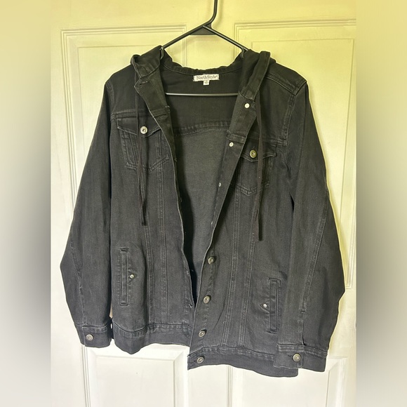Black denim hooded jacket - Picture 1 of 5